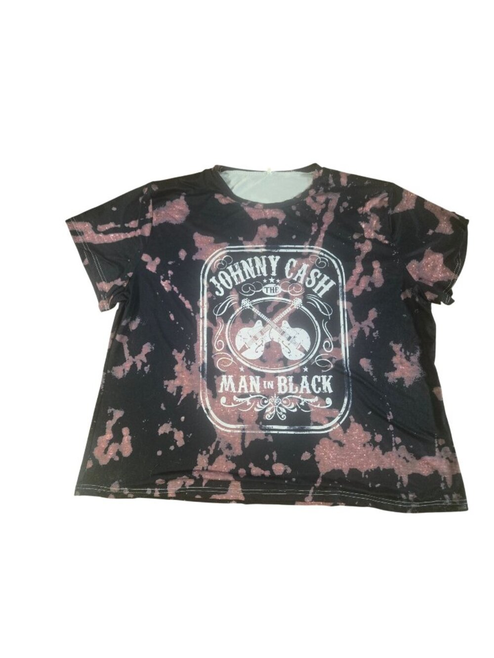 Johnny Cash "Man In Black" Graphic Tee 6XL Black & Pink Bleach Splatter Soft Str